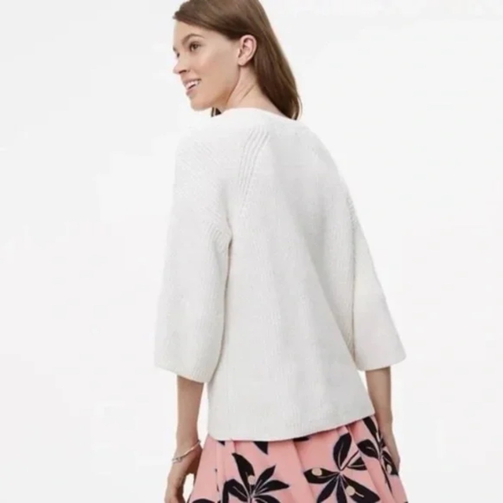 LOFT Cotton Knit Bell Sleeve Chunky Sweater